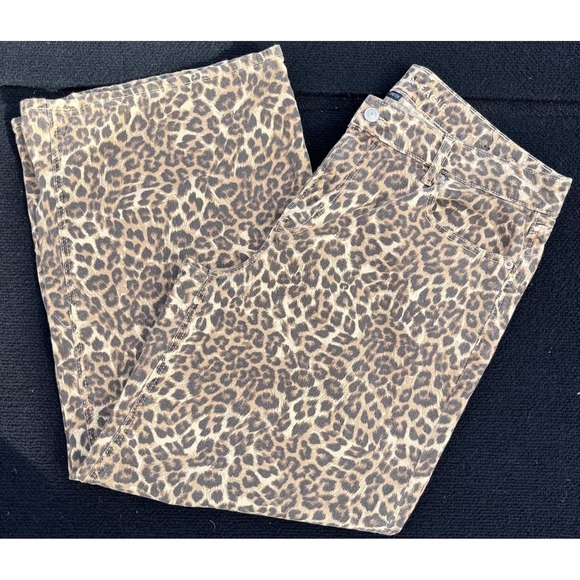 American Eagle Outfitters Denim - American Eagle Outfitters Jeans Womens 14 Short Brown Leopard Wide Leg Stretch